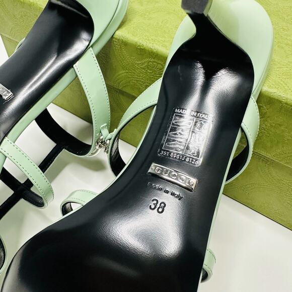 Gucci Regent Slim Horsebit 38/ US 8 Heel Sandals Pacific Green Leather NIB $990 - Picture 12 of 13